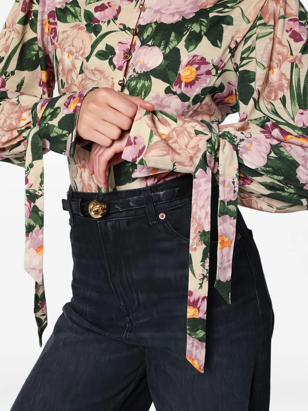 Chloé Turtleneck Jersey Wool Sweater With Floral Print In Pink