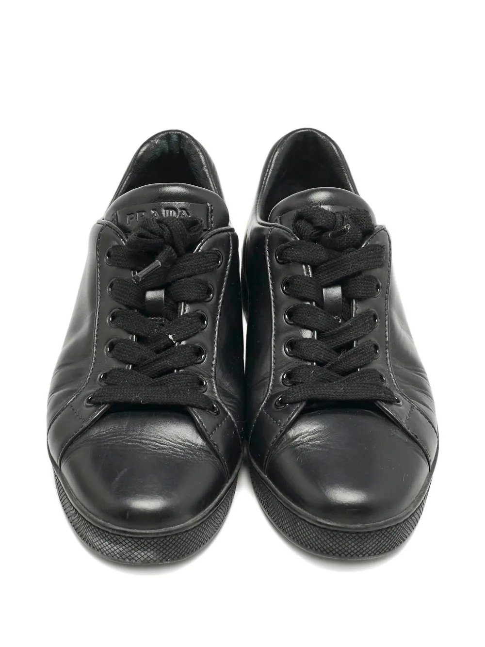 PRADA Pre-owned Leather Lace Sneakers In Black