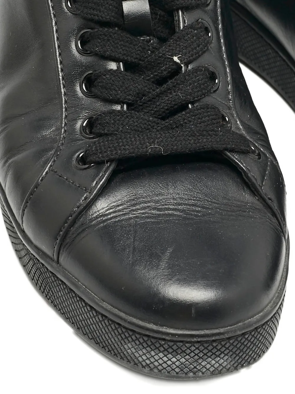 PRADA Pre-owned Leather Lace Sneakers In Black