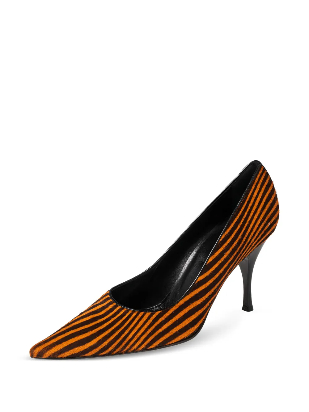 Sergio Rossi Vintage 100 mm gestreepte pumps met ponyhaar - Bruin