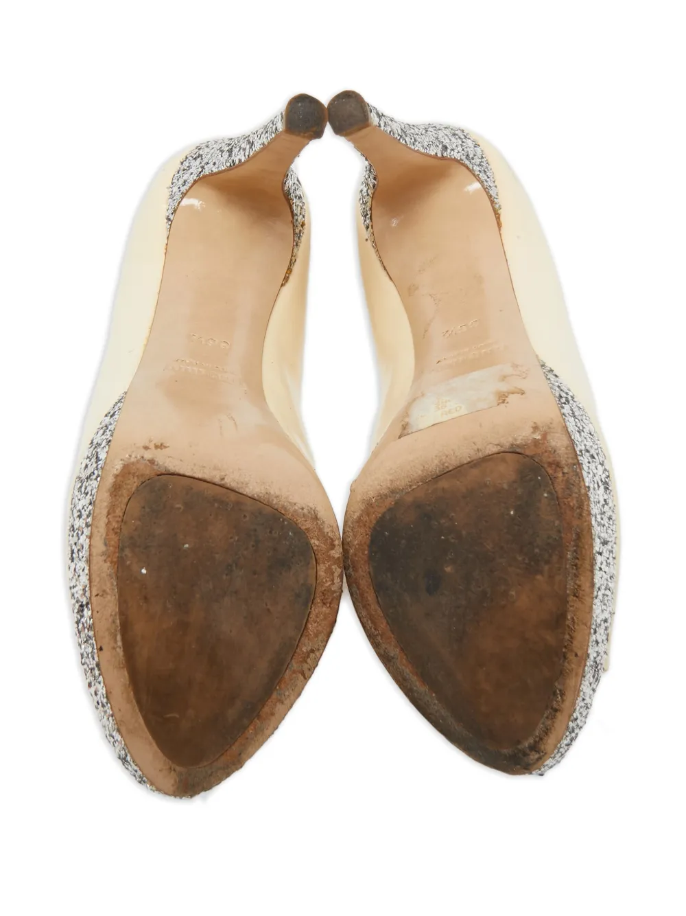 Miu Miu Pre-Owned 120 mm lakleren pumps met glitters - Beige