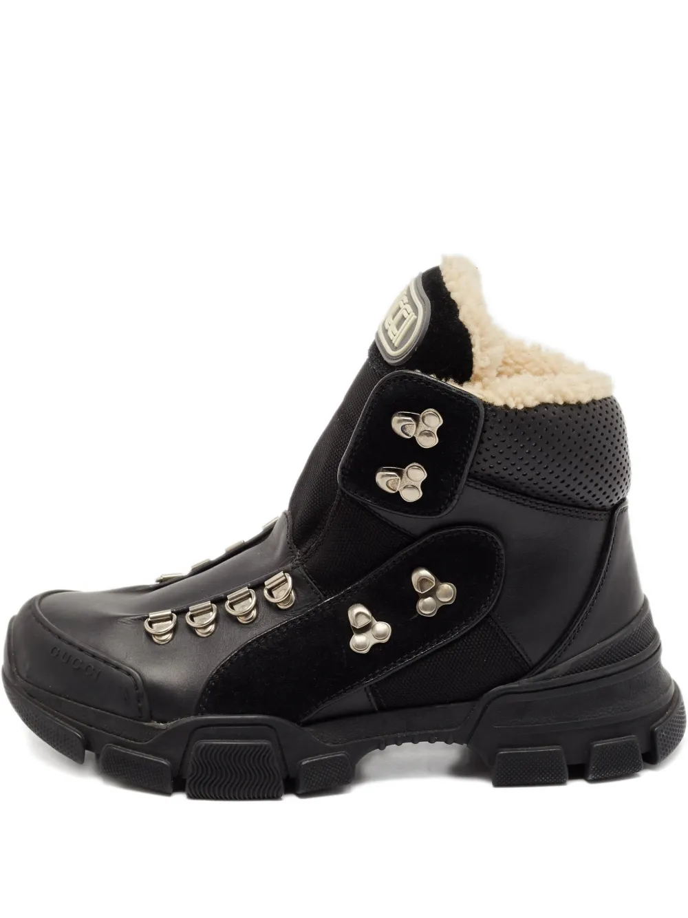 Pre-owned Gucci Flashtrek Chunky Shearling Ankle Boots In Black
