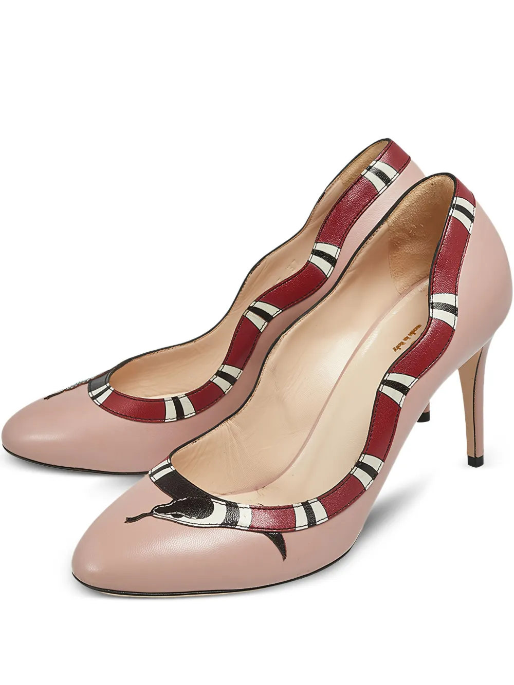 Pre-owned Gucci 80mm Snake-motif Leather Pumps In Neutral