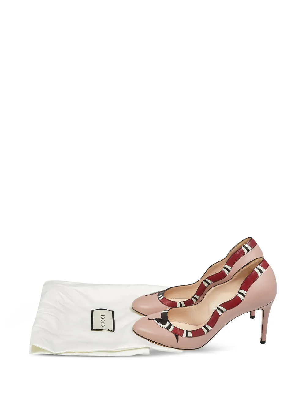 Pre-owned Gucci 80mm Snake-motif Leather Pumps In Neutral