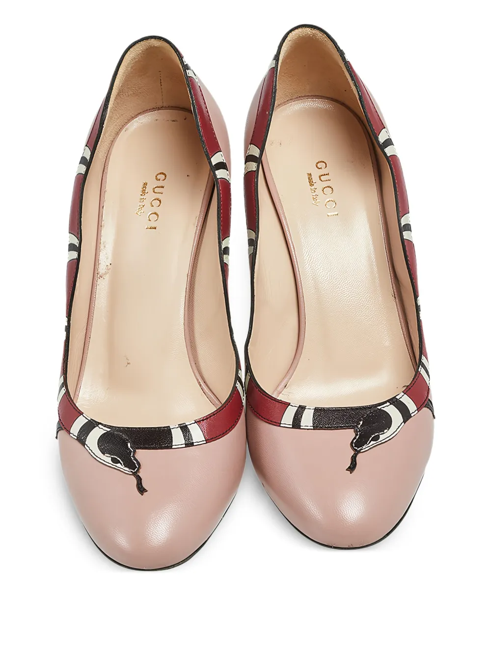 Pre-owned Gucci 80mm Snake-motif Leather Pumps In Neutral