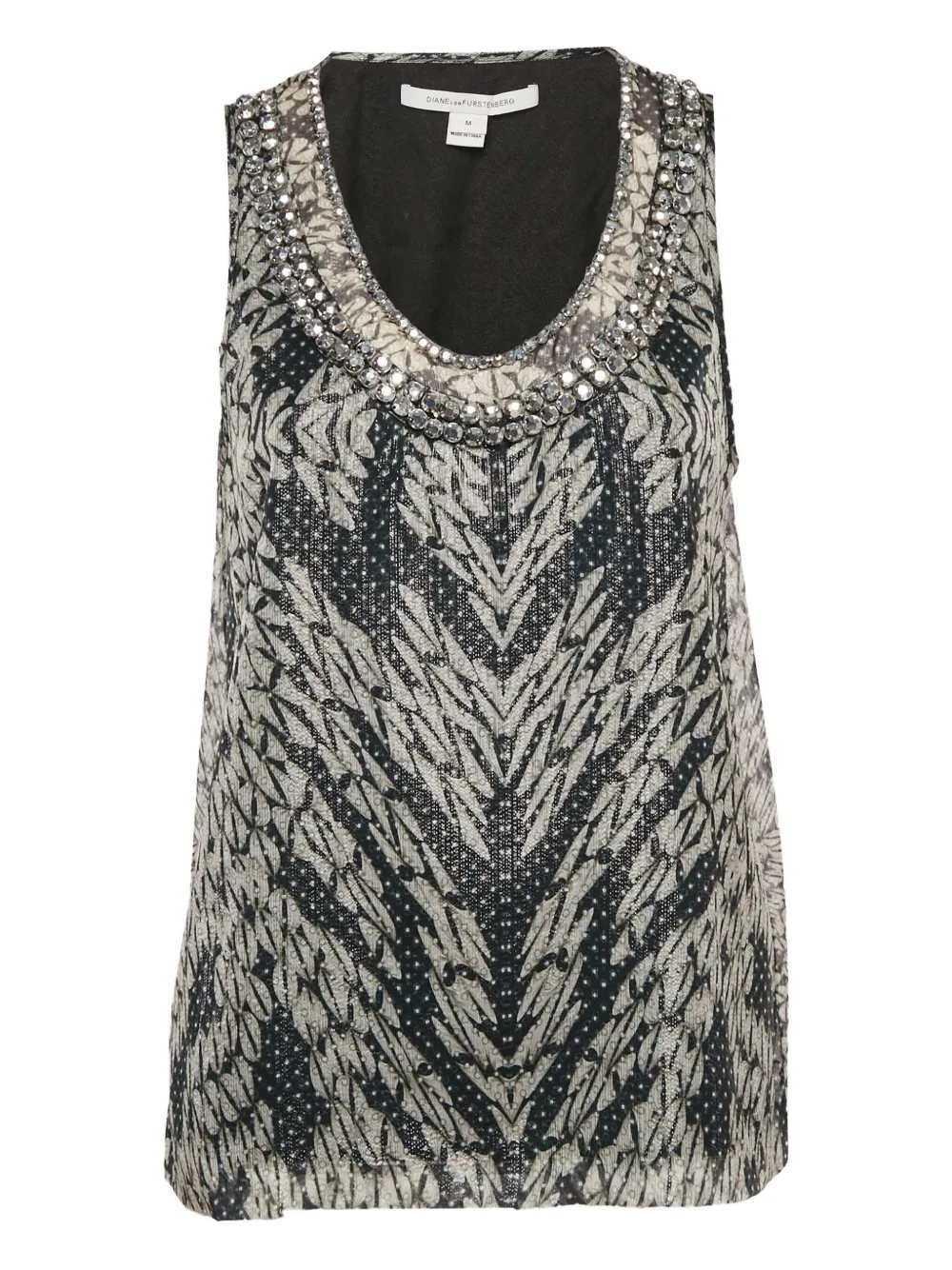 Pre-owned Diane Von Furstenberg Vintage Embellished Pattern Top In Black