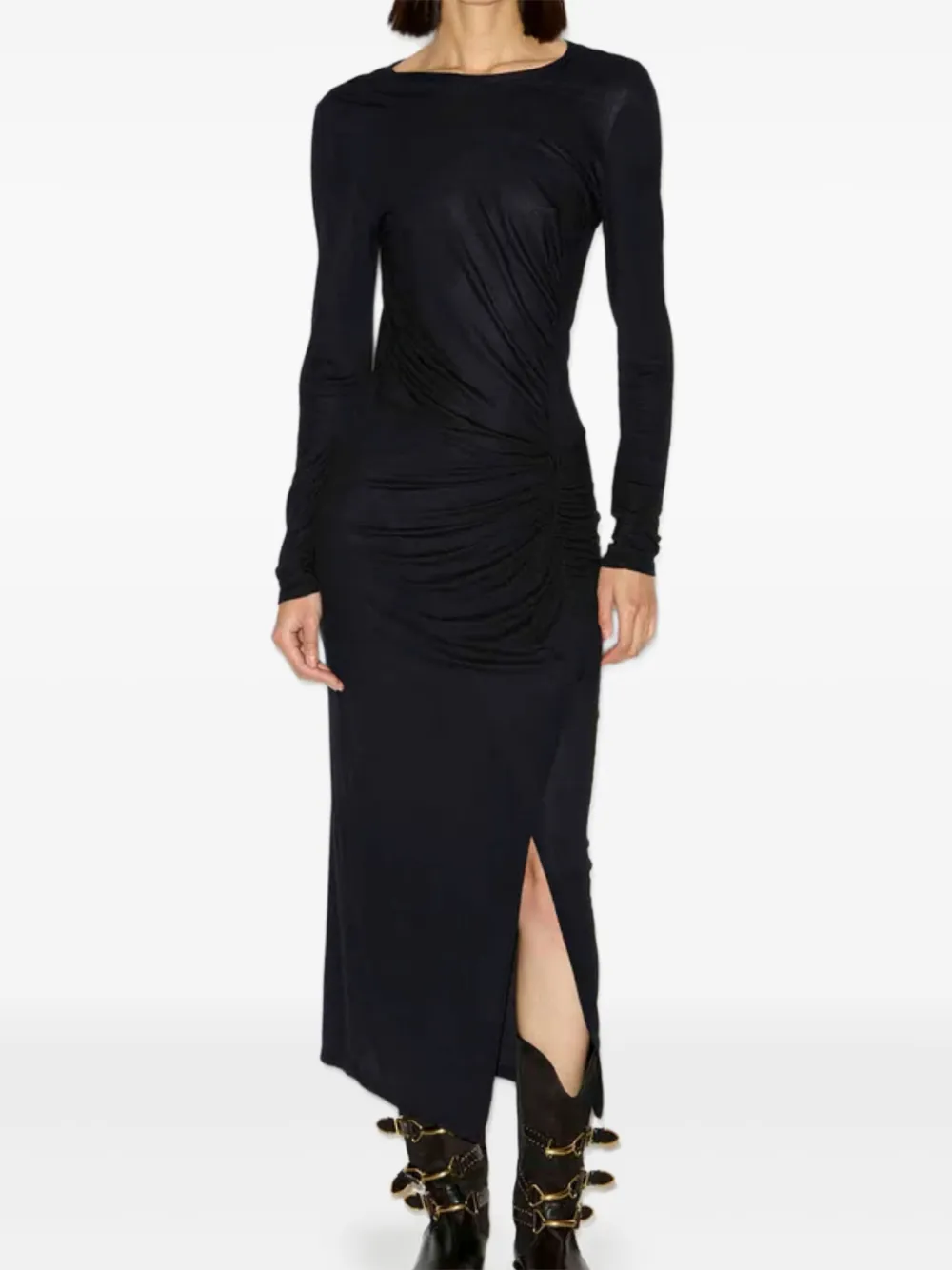 ISABEL MARANT side-gathered long-sleeve midi dress - Zwart