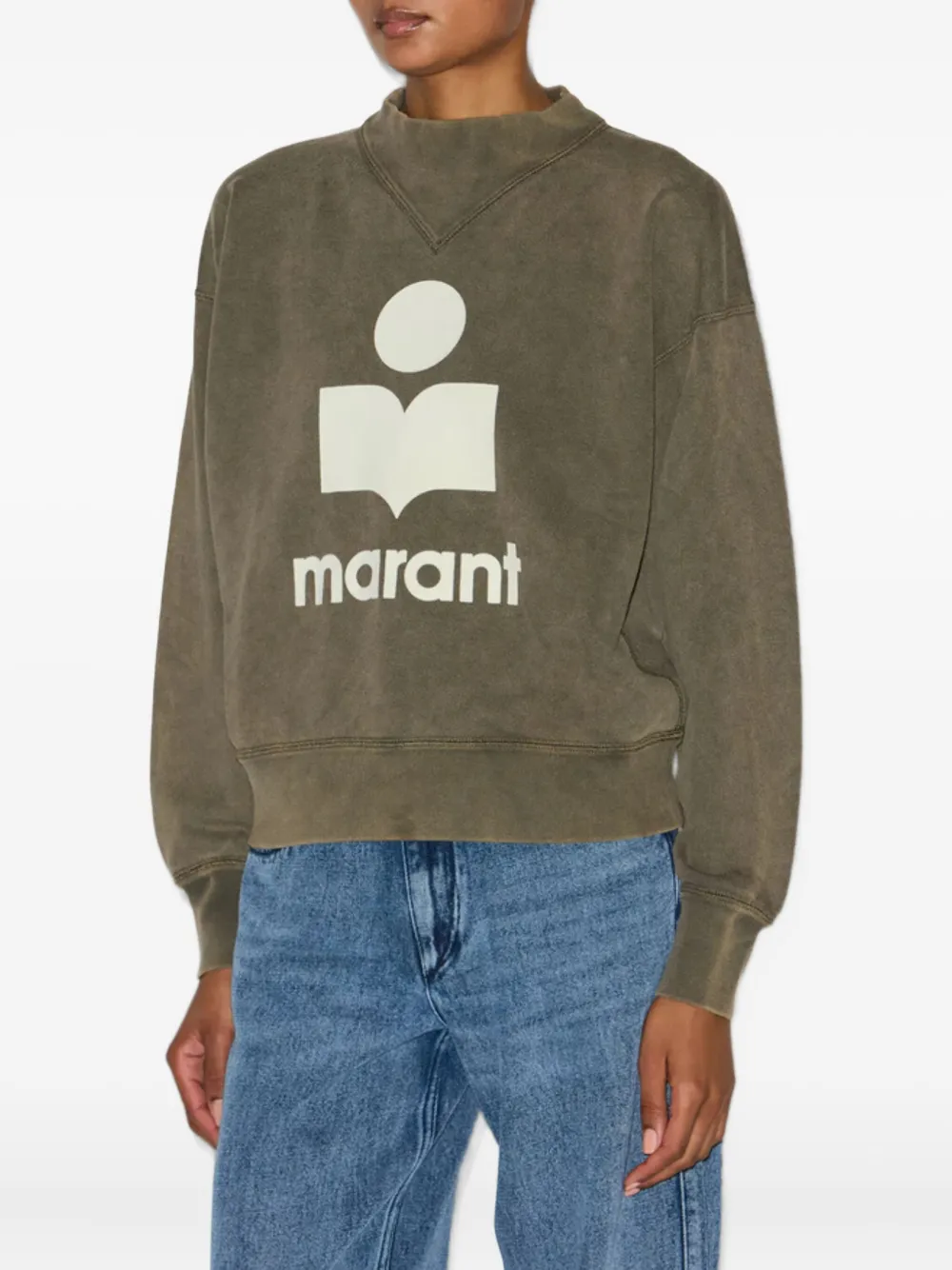 Isabel Marant Moby Logo-embroidered Mock-neck Sweatshirt In Green
