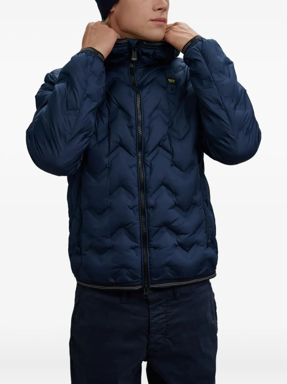 Blauer Chevron-quilted Hooded Jacket In Blue