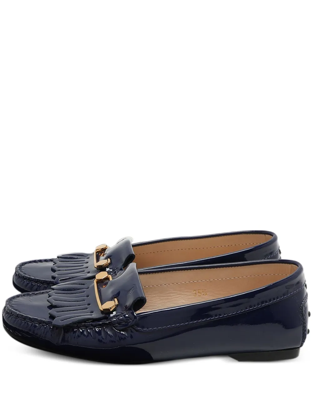 Pre-owned Tod's Vintage Patent-leather Fringe Loafers In Blue