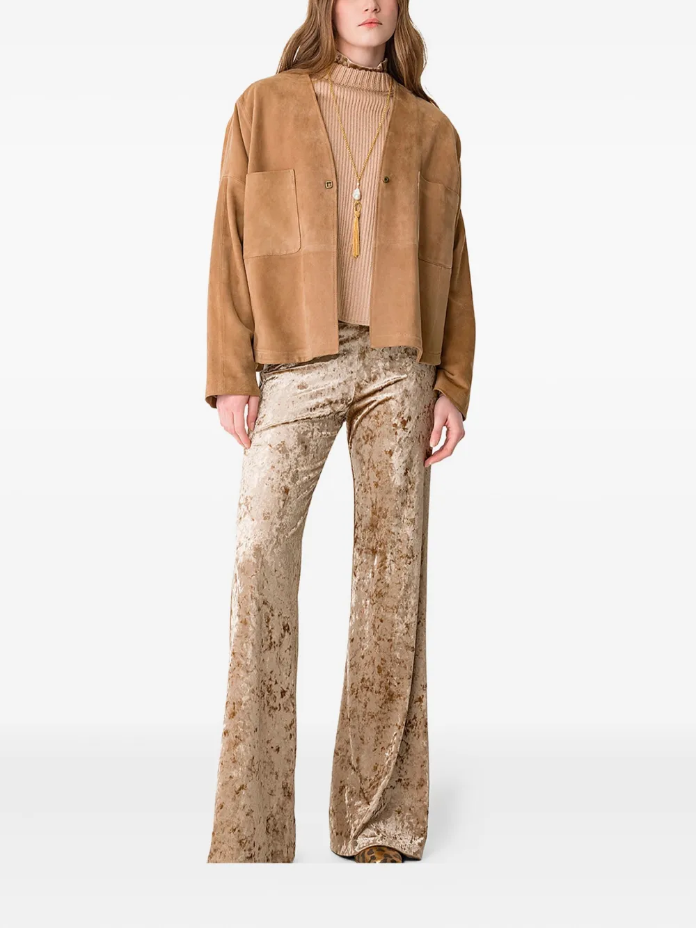 Forte Forte crushed-velvet flared trousers - Goud