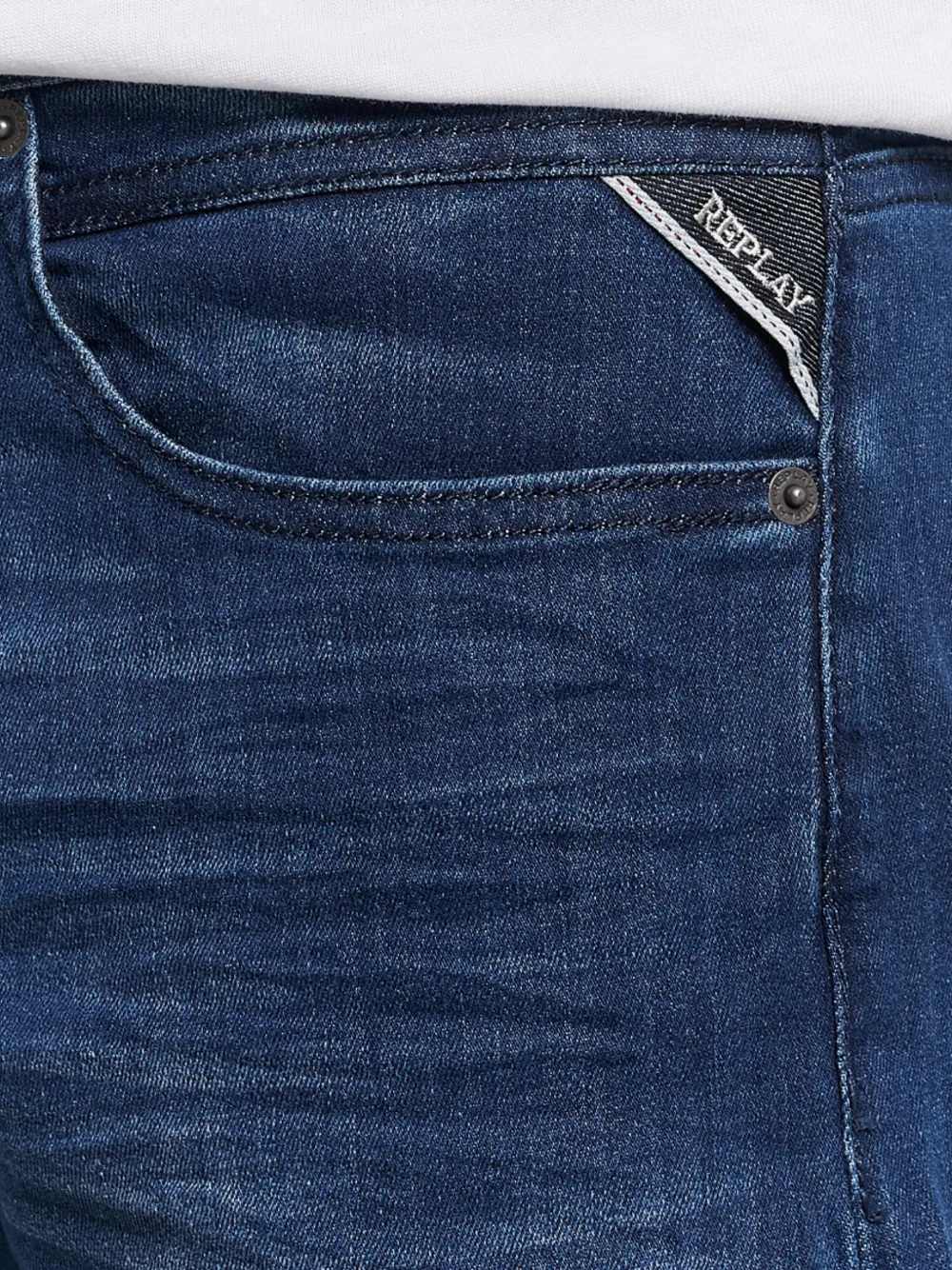 Replay logo patch jeans Blauw
