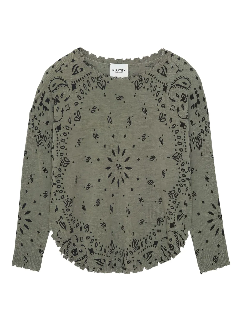 Kujten Bandana-print Frayed-hem Top In Multi