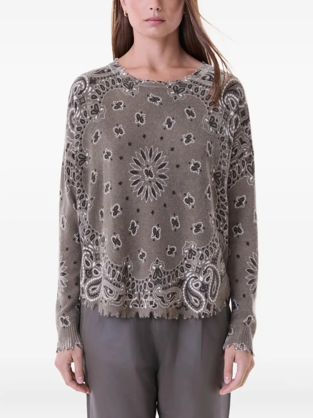 Kujten bandana-print frayed-hem top - Grijs