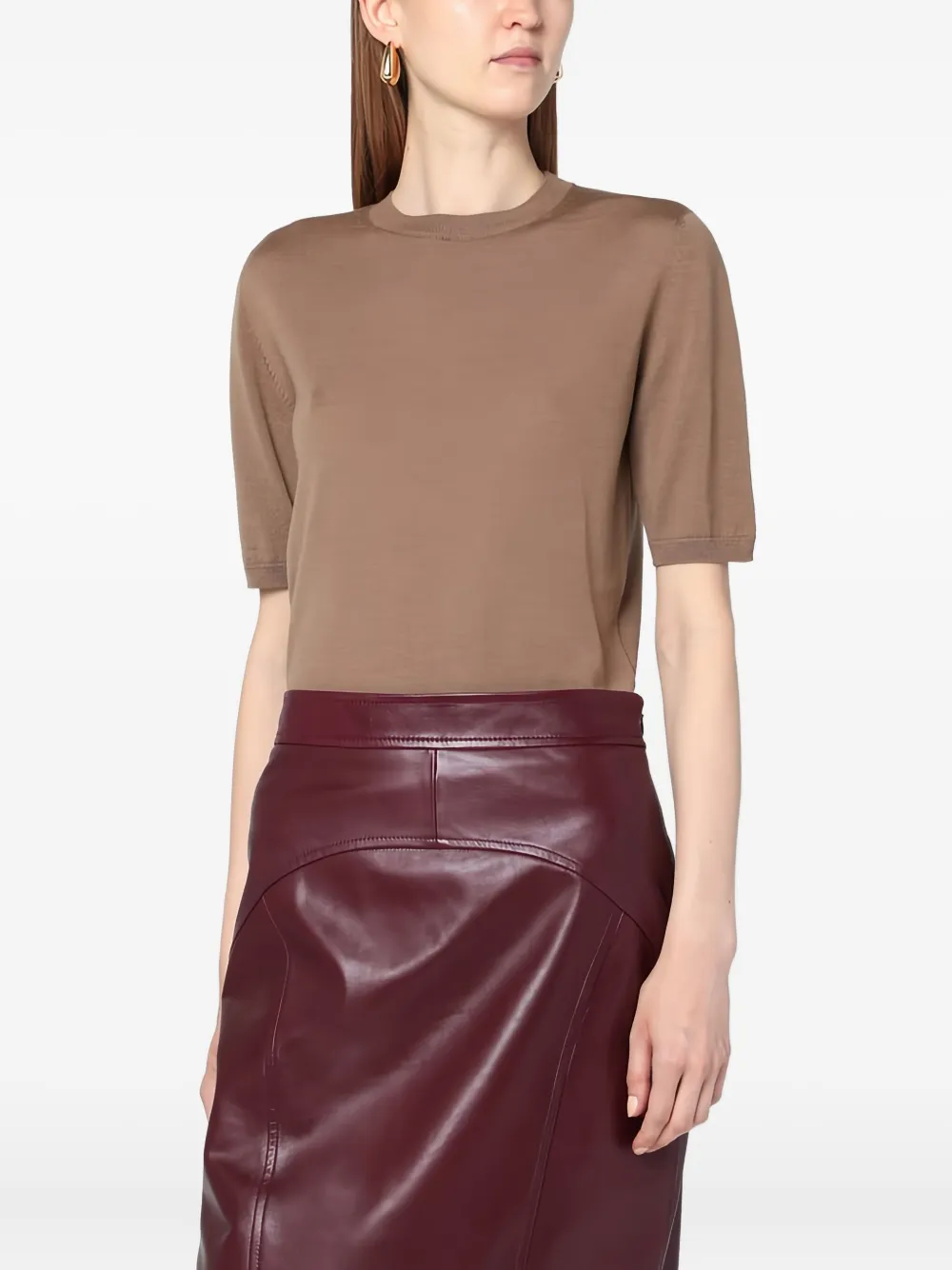 Max Mara Wollen T-shirt met ronde hals en korte mouwen Bruin