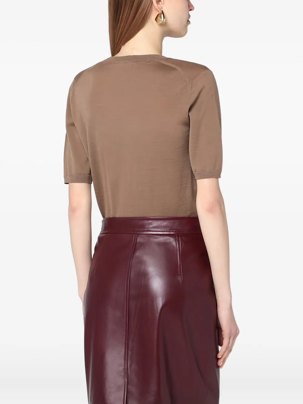 Max Mara Wollen T-shirt met ronde hals en korte mouwen Bruin