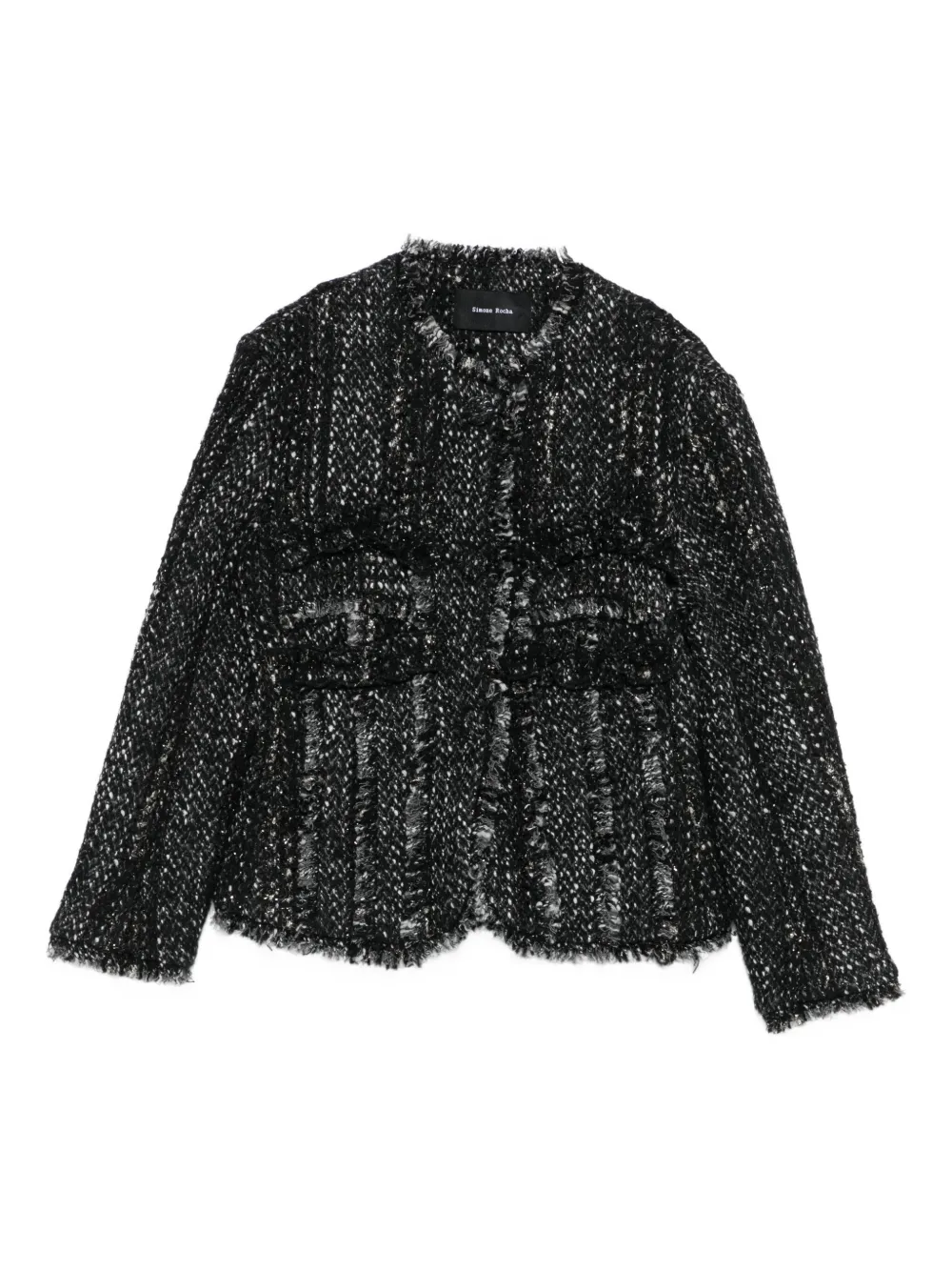 Simone Rocha Fringed Tweed Jacket In Black