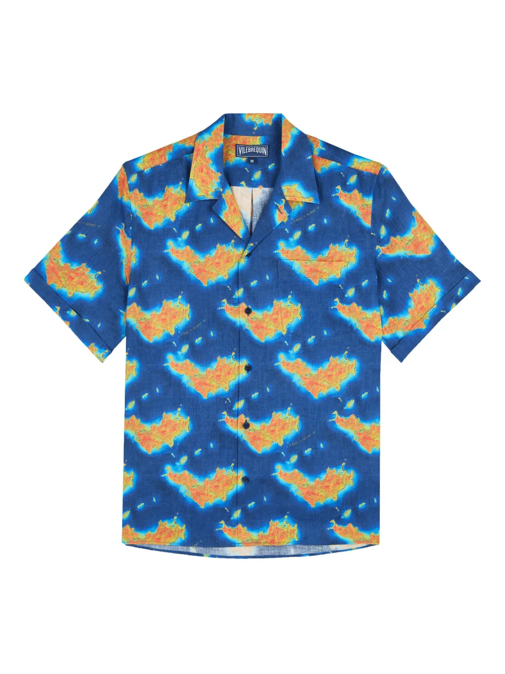 Vilebrequin Island-print Linen Shirt In Blue