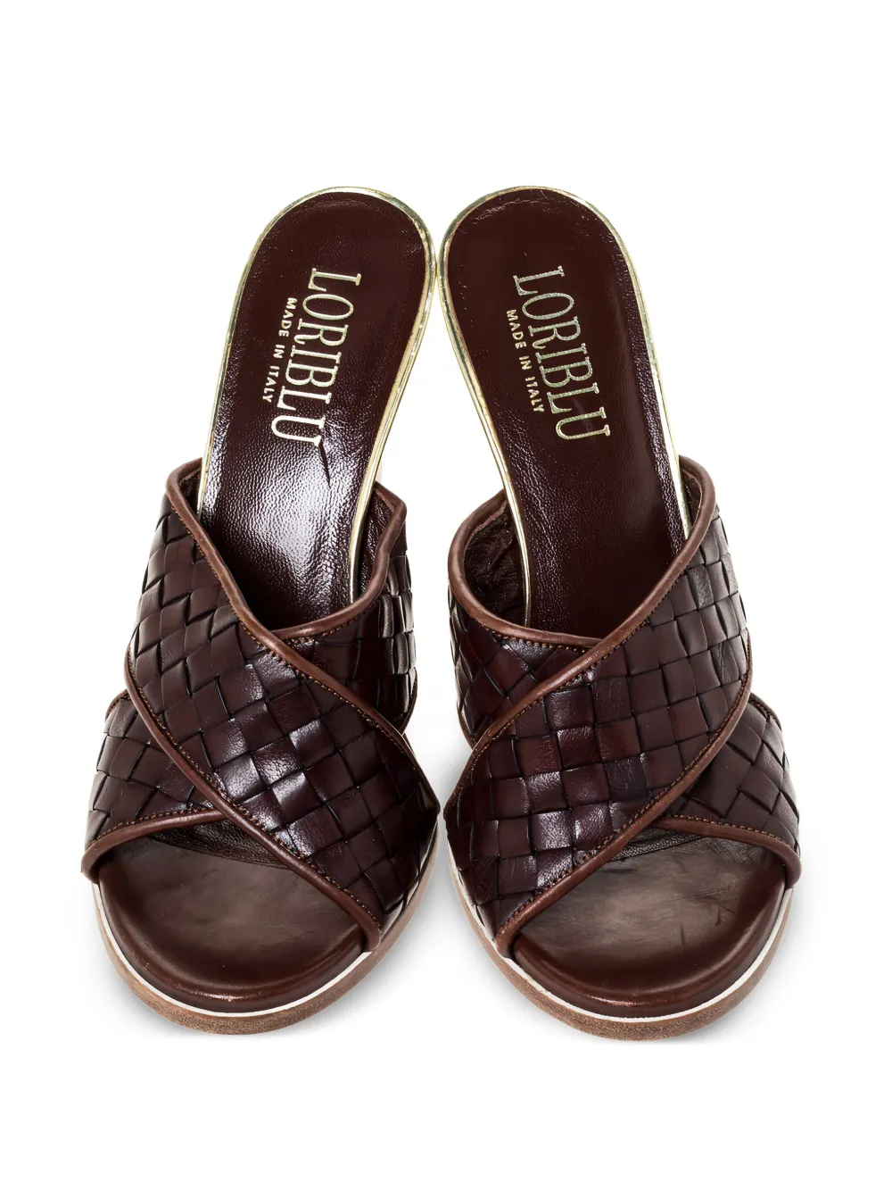 Loriblu 100 mm geweven sandalen met sleehak - Bruin