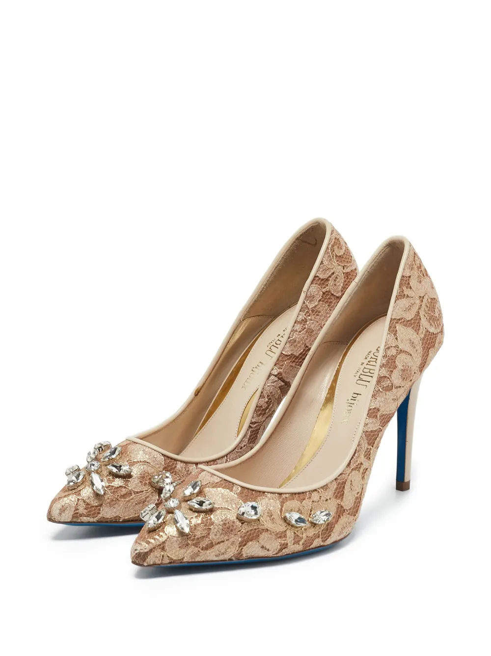 Loriblu 105 mm kanten pumps verfraaid met kristallen - Beige