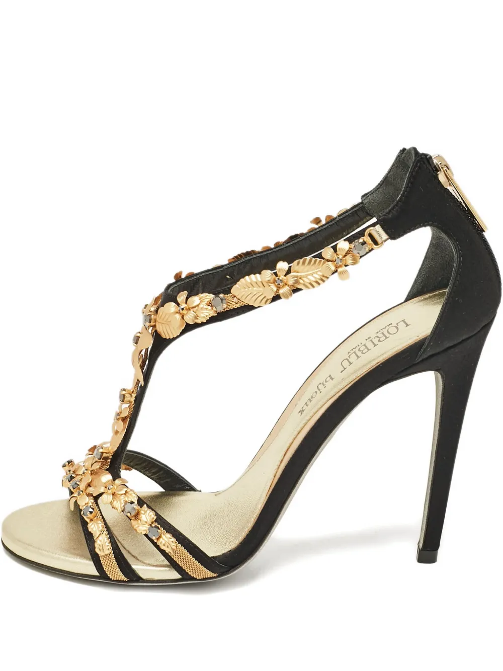 Pre-owned Loriblu  115mm Crystal-embellishment T-strap Sandals In Black