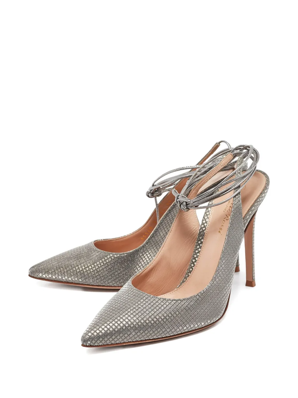 Gianvito Rossi 110 mm leren pumps met enkelbandje - Zilver