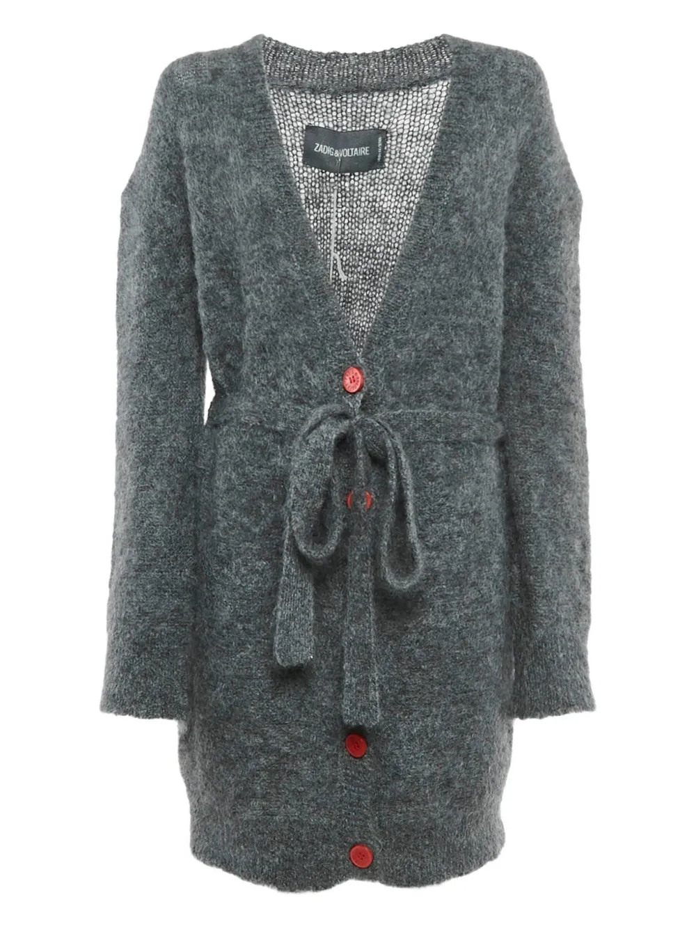 Pre-owned Zadig & Voltaire Belted Button-down Cardigan In Gray