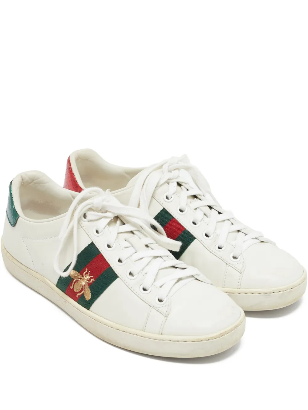Click to view more detailed imagery on our partner's website Pre-owned Gucci Embroidered-bee Leather Sneakers In White