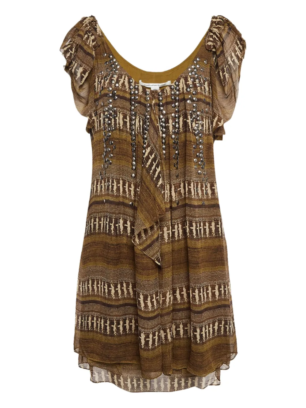Diane Von Furstenberg Vintage embellished patterned mini dress | Brown | Image 1
