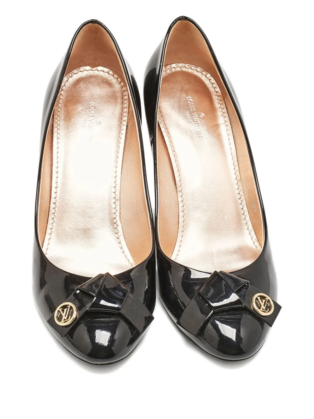 Pre-owned Louis Vuitton 80mm Patent Leather Bow Pumps In Black