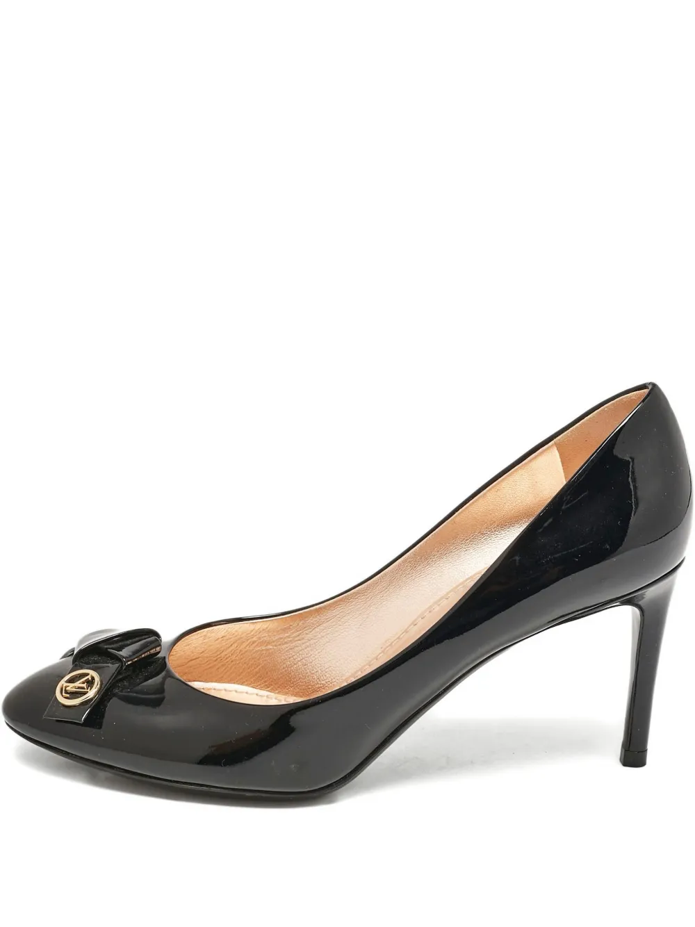 Pre-owned Louis Vuitton 80mm Patent Leather Bow Pumps In Black