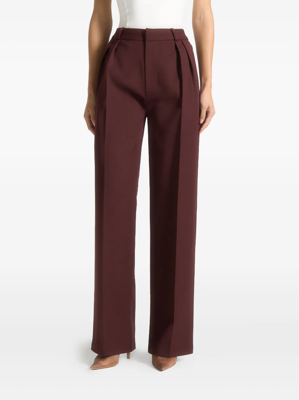 Manière De Voir Julie Pleated Eiffel-plaque Trousers In Brown