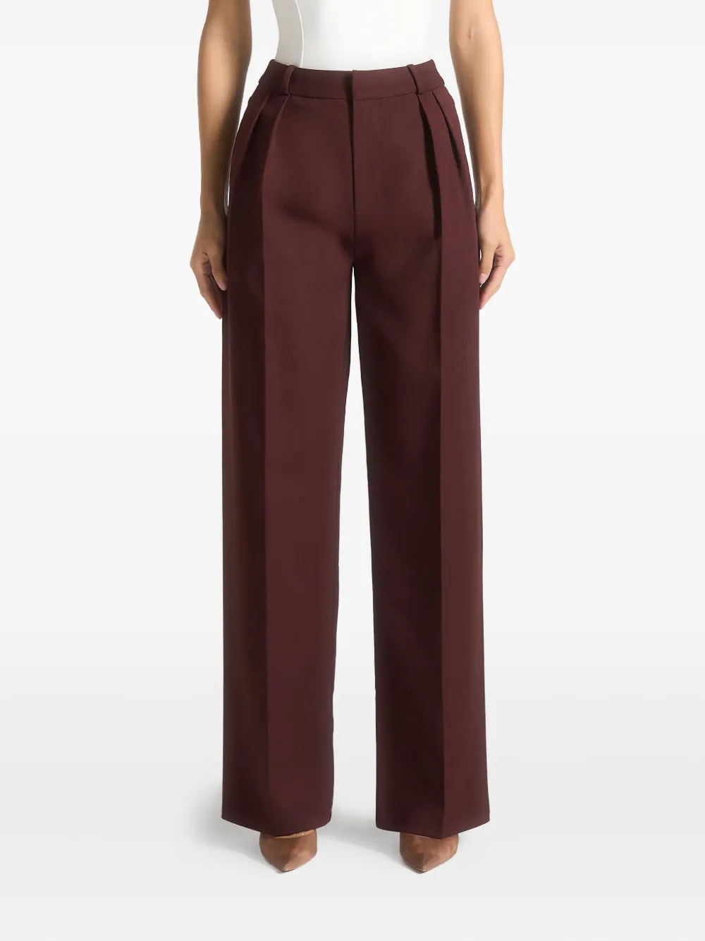 Manière De Voir Julie Pleated Eiffel-plaque Trousers In Brown