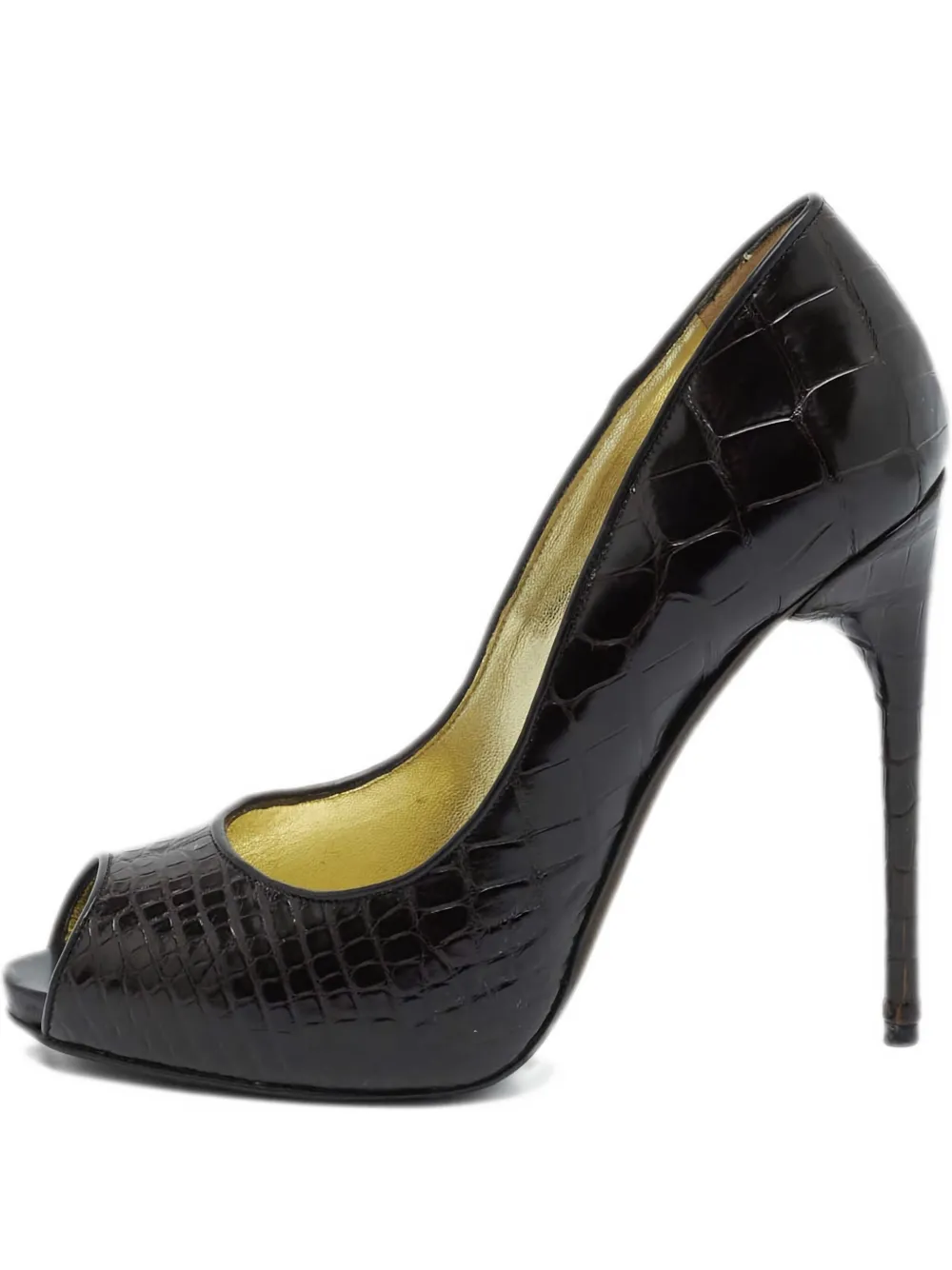 Pre-owned Tom Ford 120mm Crocodile-leather Peep-toe Pumps In Black