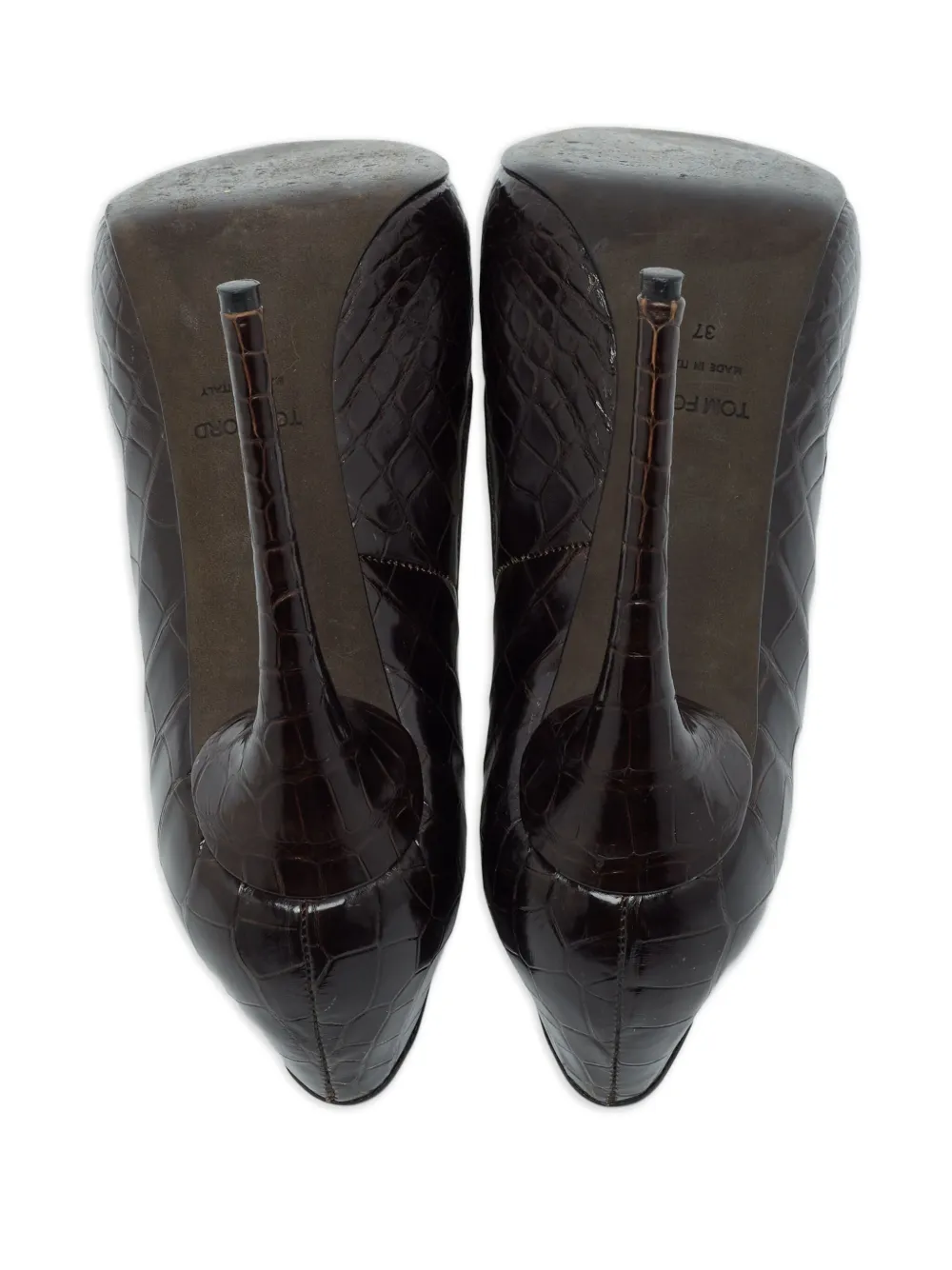 TOM FORD Pre-owned 120mm Crocodile-leather Peep-toe Pumps In Black