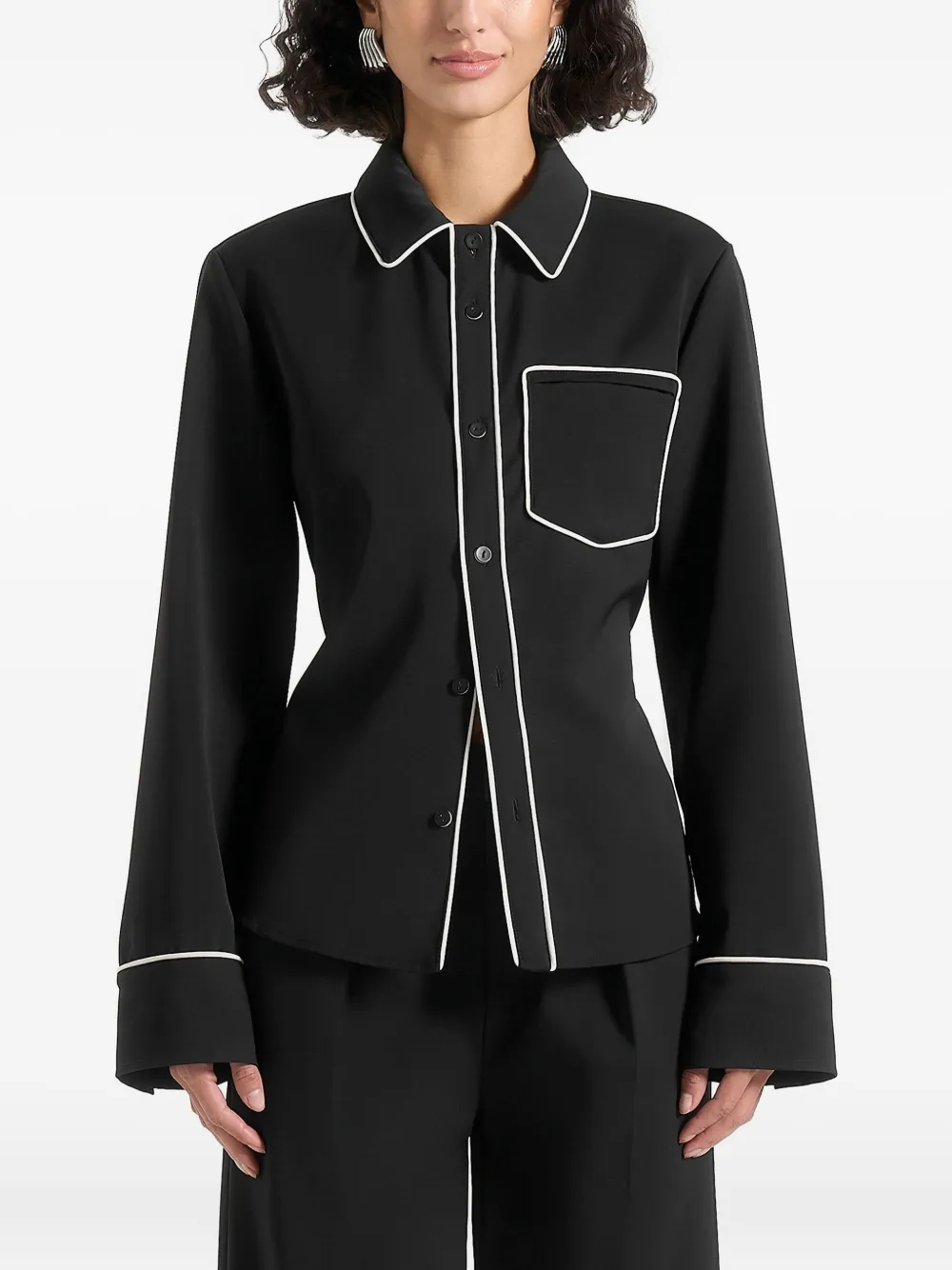 Manière De Voir Contrast-trim Shirt In Black