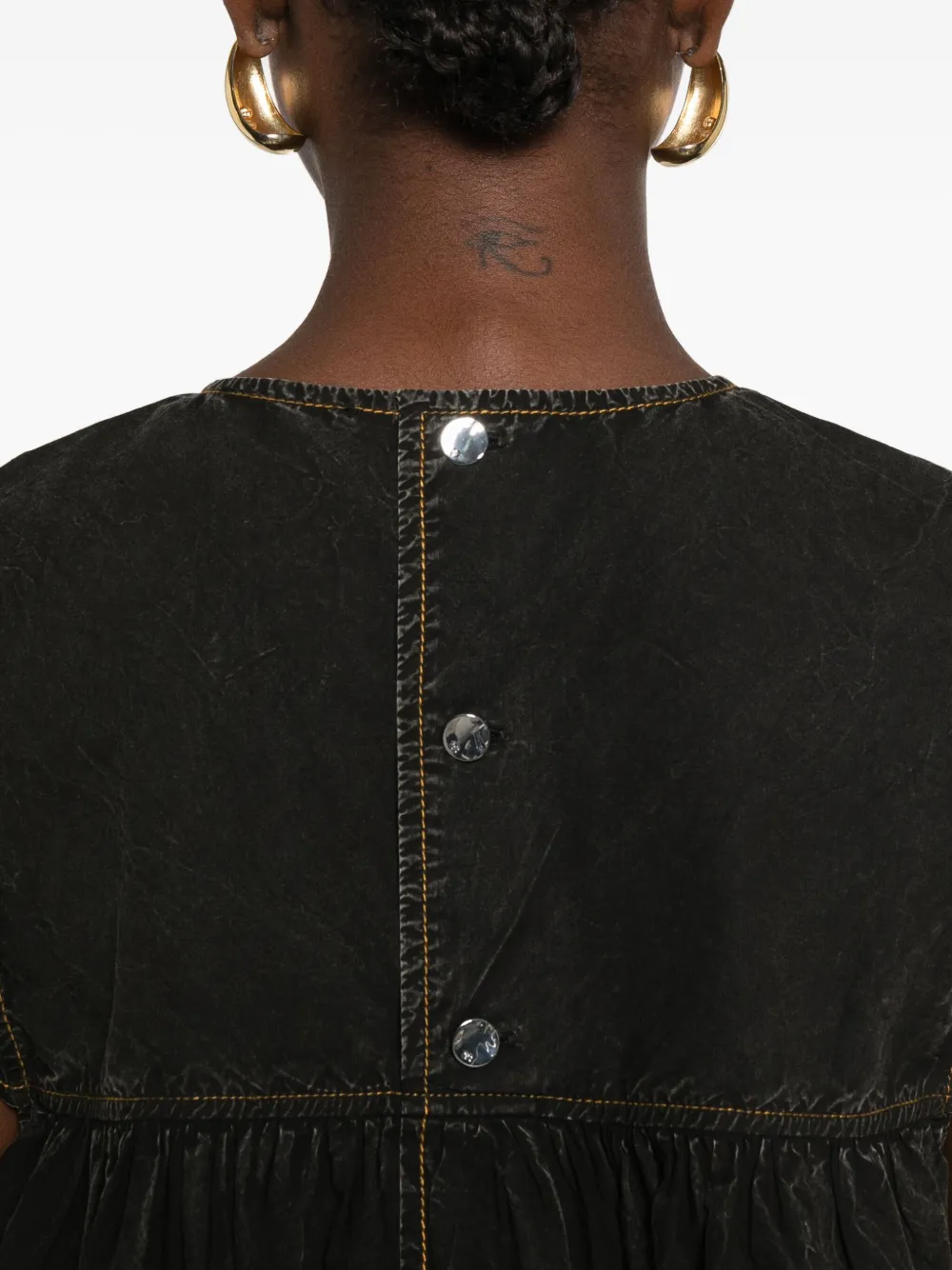 GANNI ruffled-trim smock top Zwart