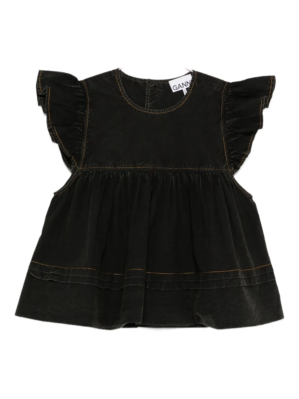 GANNI ruffled-trim smock top Zwart