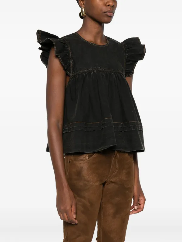 GANNI ラッフルトリム スモックトップ | ブラック | FARFETCH JP