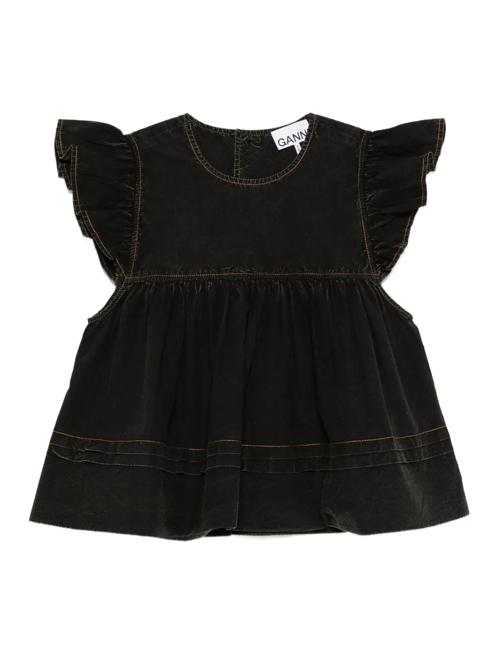 GANNI ruffled-trim smock top Zwart