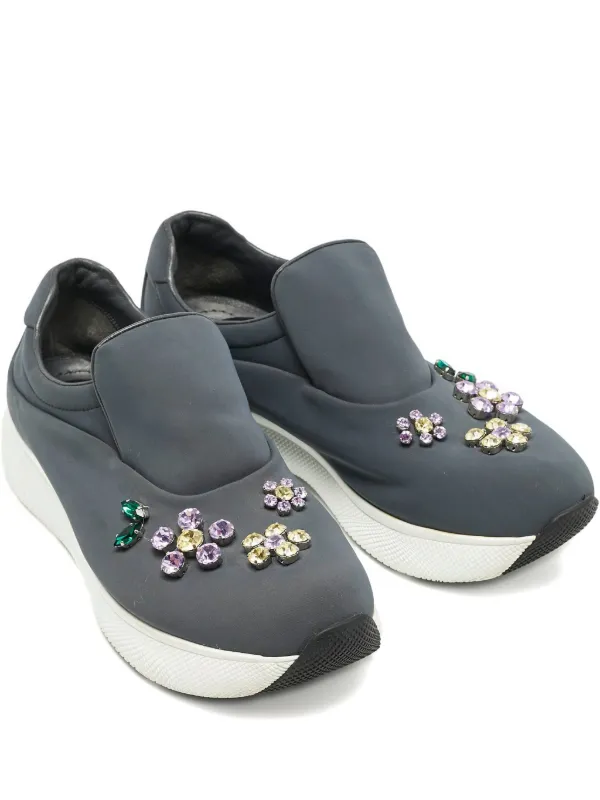 Prada Pre-Owned ビジュートリム フラワー スニーカー | グレー 