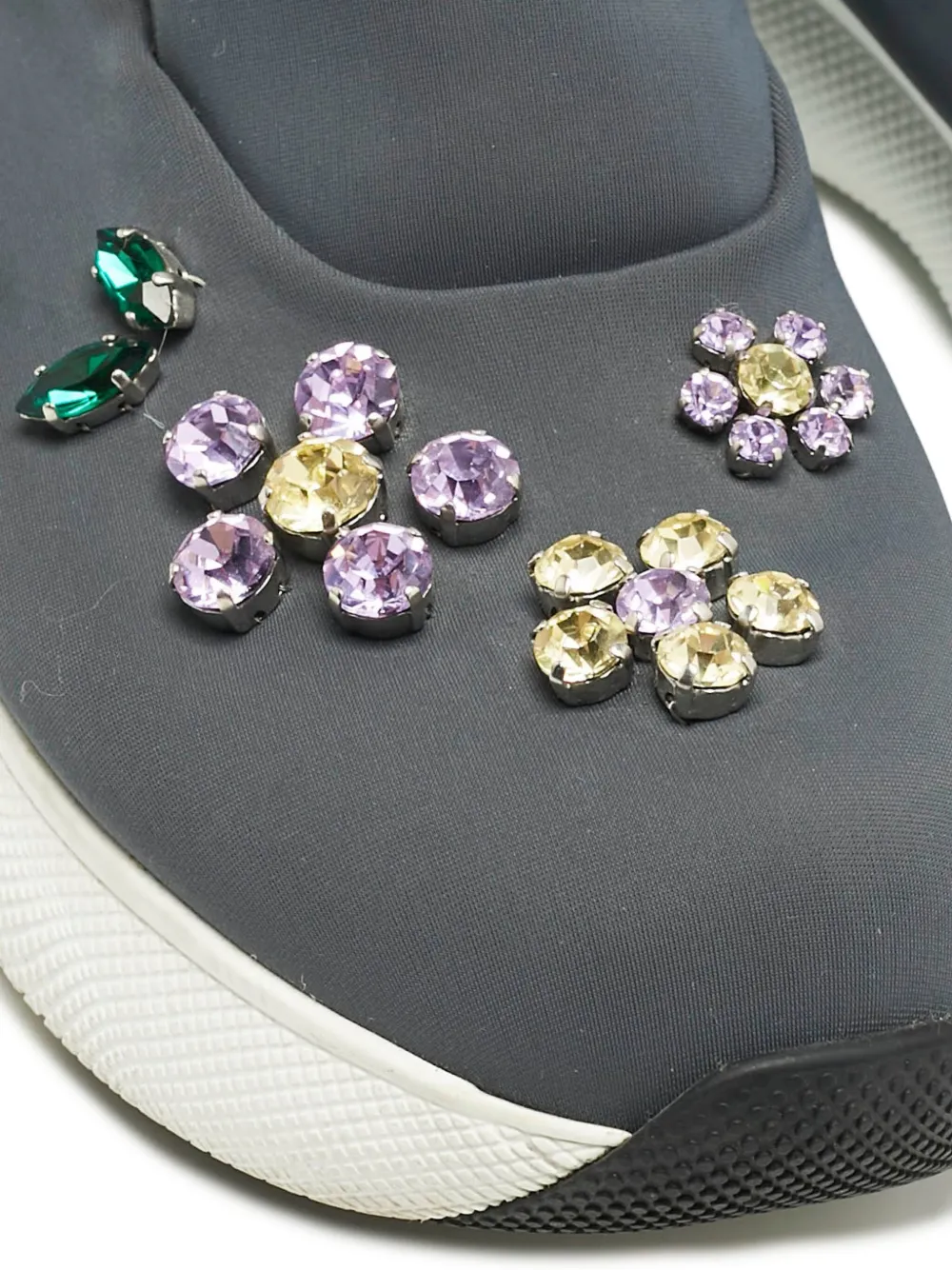 Pre-owned Prada Crystal-embellished Flowers Sneakers In Gray