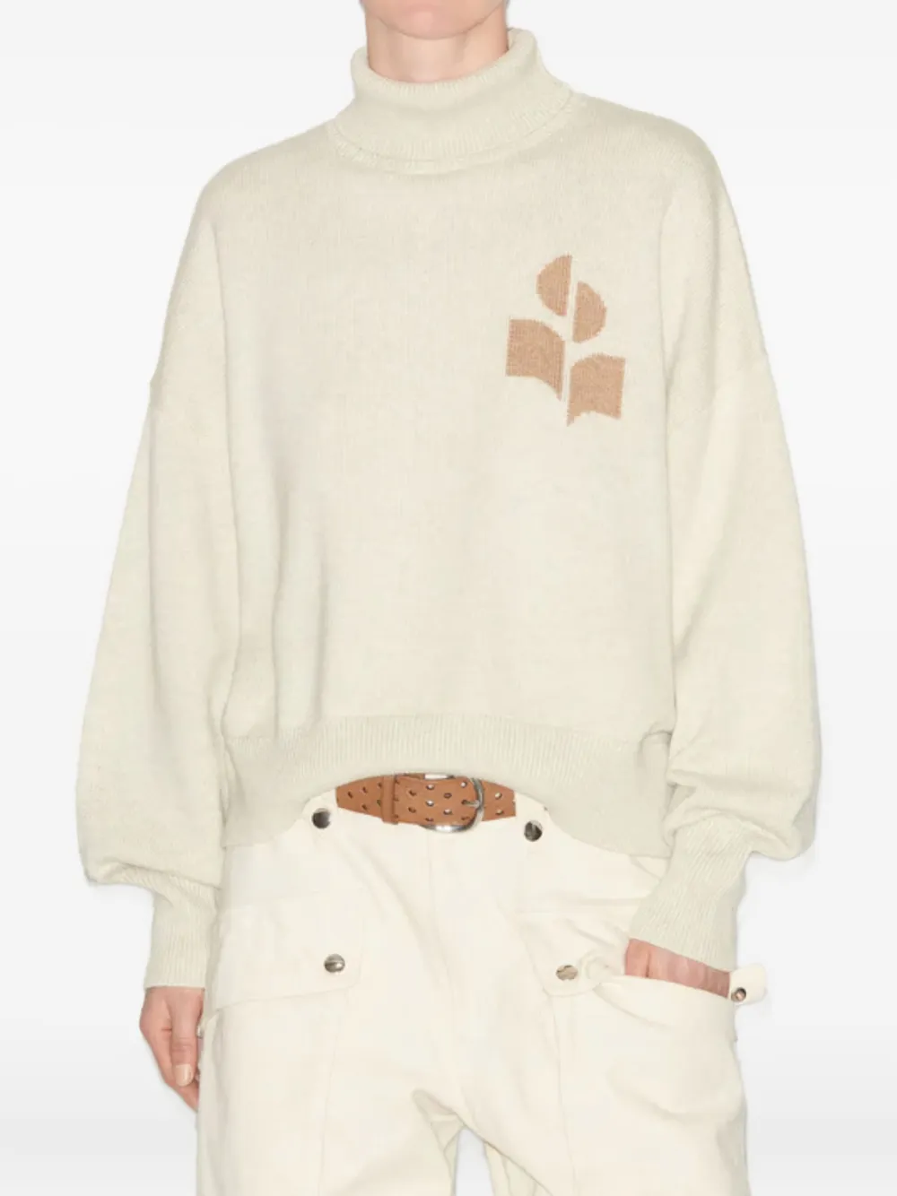 Isabel Marant Logo-embroidered Turtleneck Sweater In Neutral