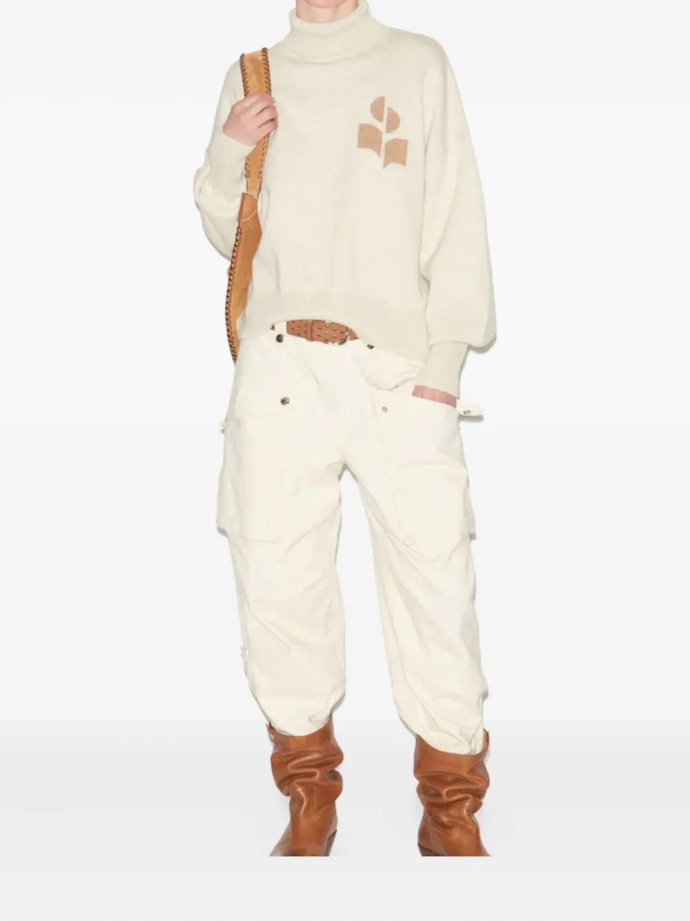 Isabel Marant Logo-embroidered Turtleneck Sweater In Neutral