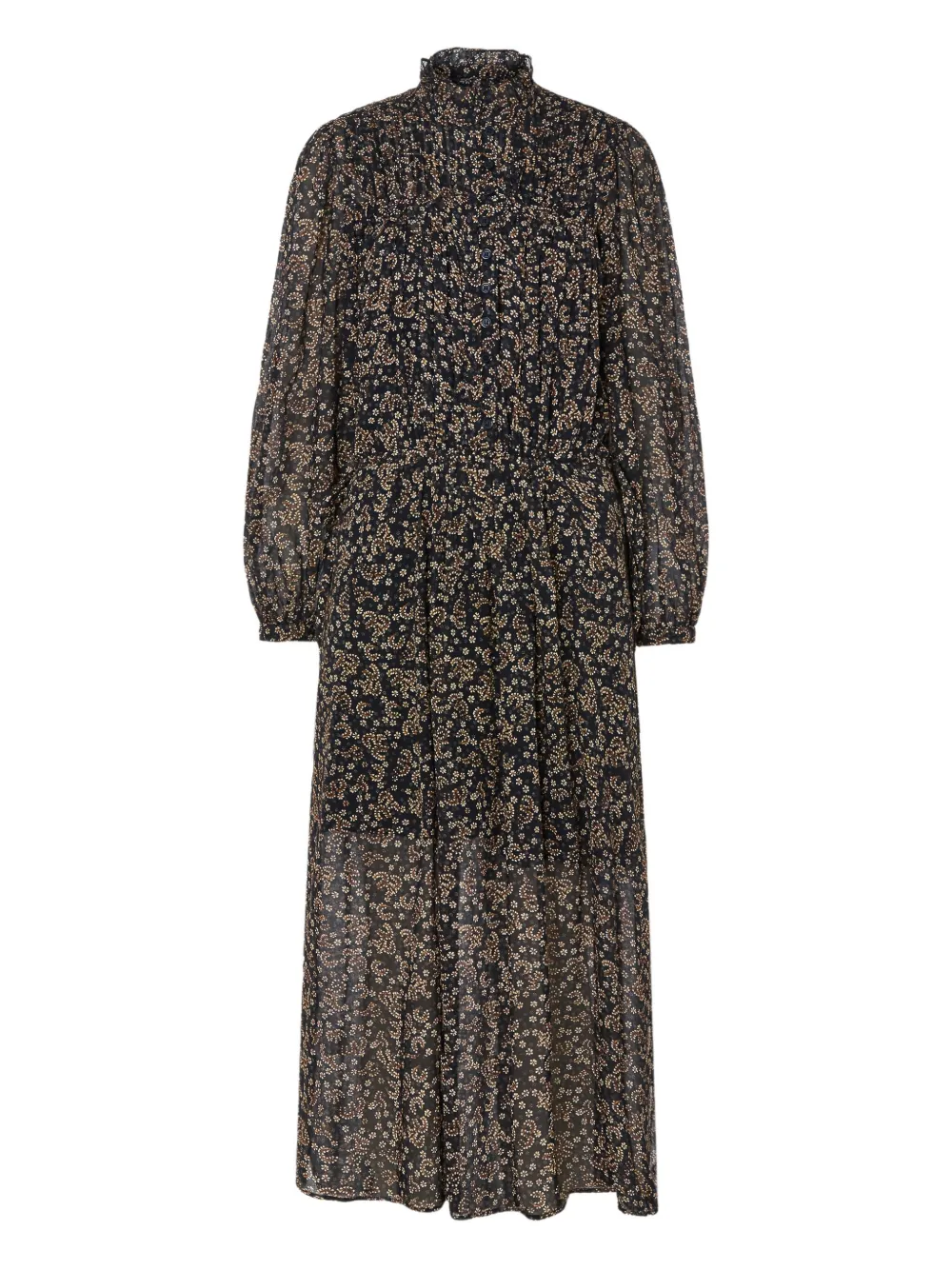 ISABEL MARANT Midi-jurk met bloemenprint en hoge hals Zwart
