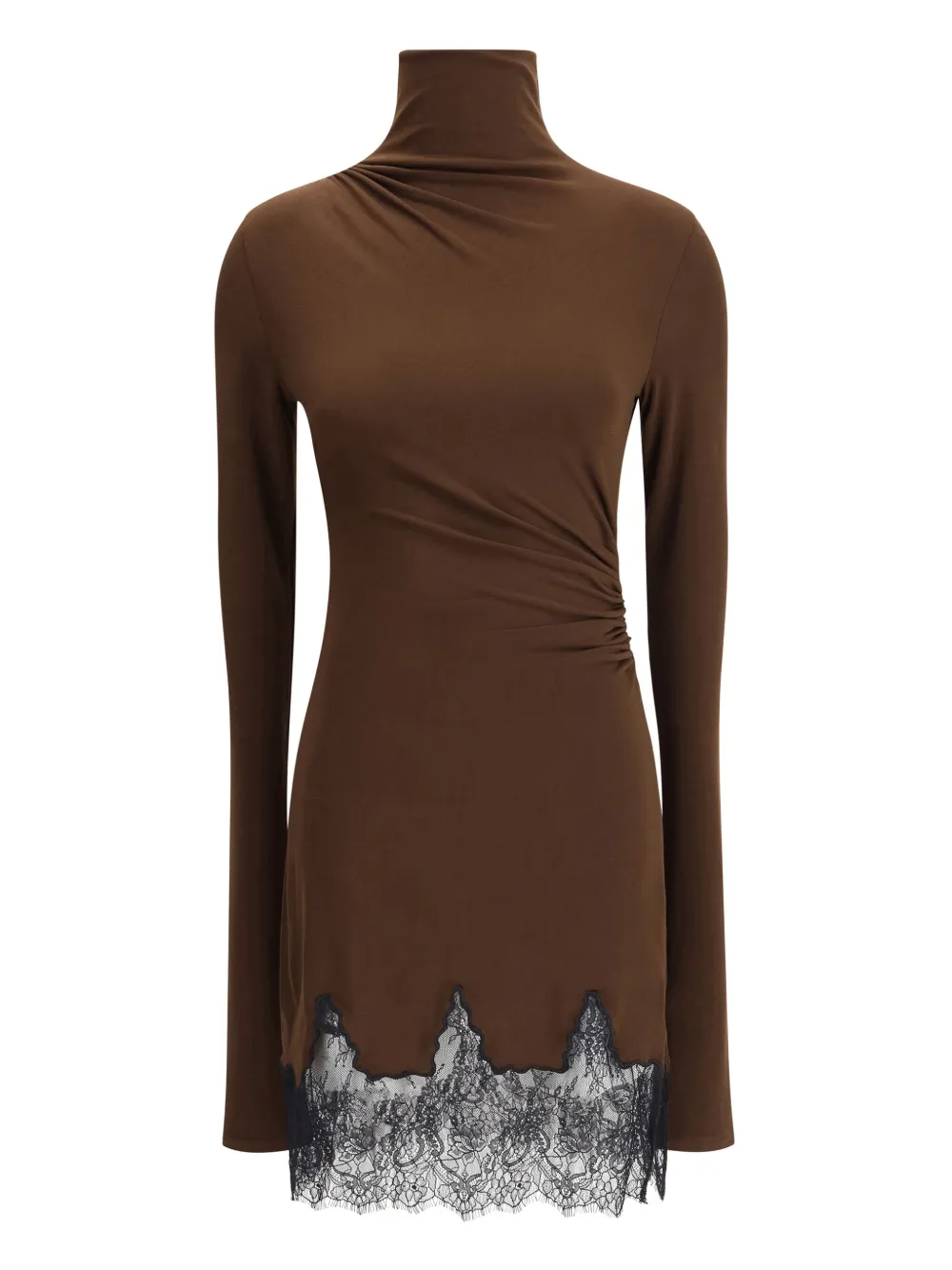 THE ANDAMANE lace-trimmed turtleneck mini dress Bruin