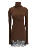 THE ANDAMANE lace-trimmed turtleneck mini dress - Brown