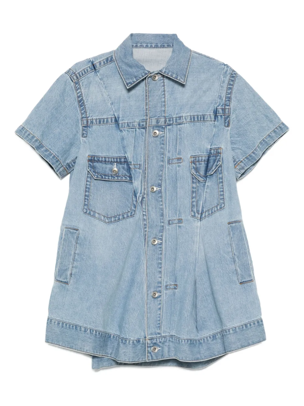 pleated denim mini shirt dress