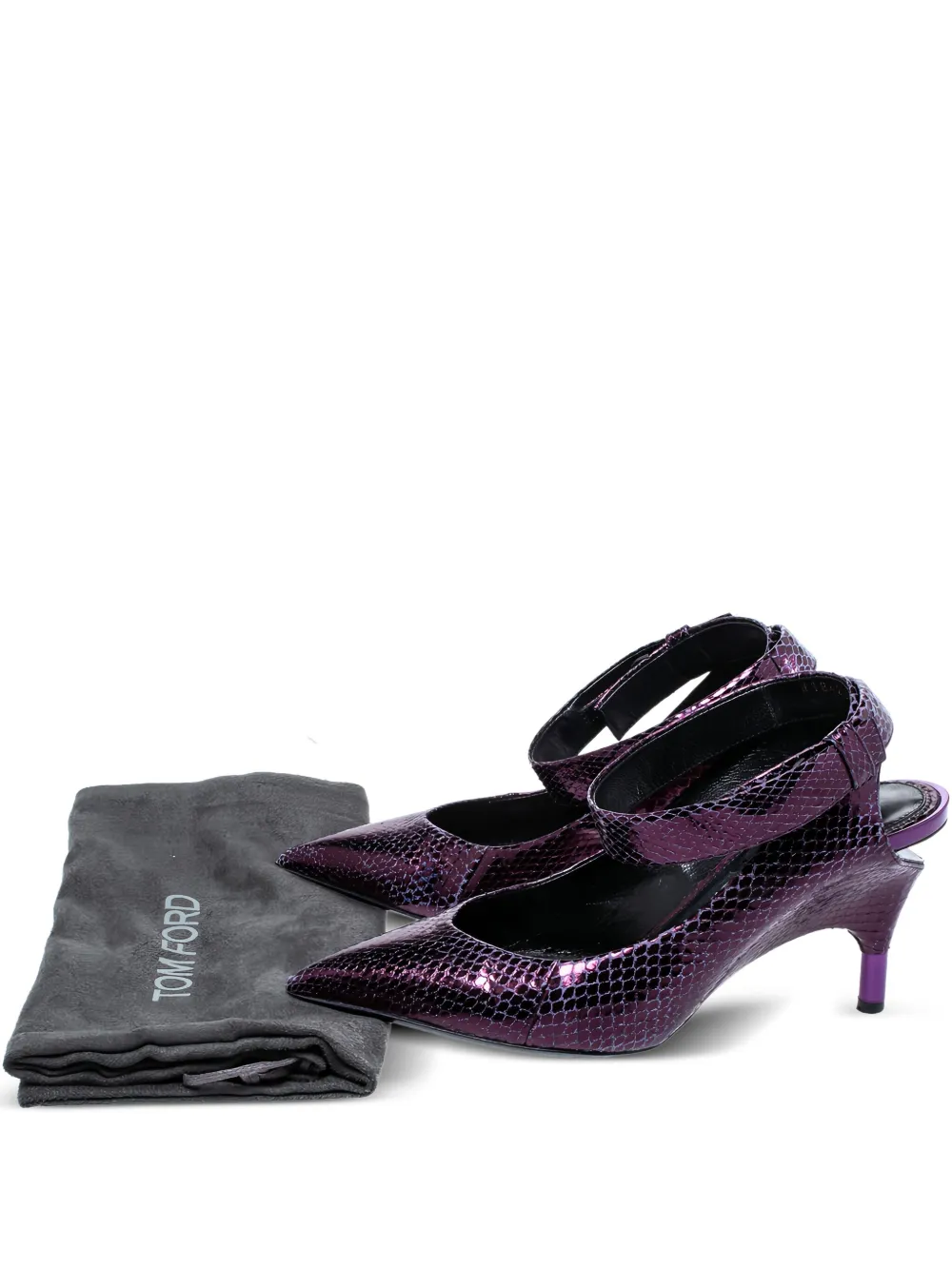 Pre-owned Tom Ford 90mm Snakeskin Ankle-strap Pumps In Purple