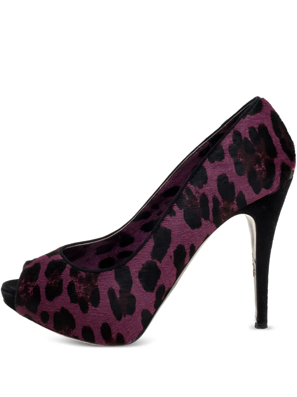 Pre-owned Dolce & Gabbana 120mm Leopard-print Peep-toe Pumps In Purple